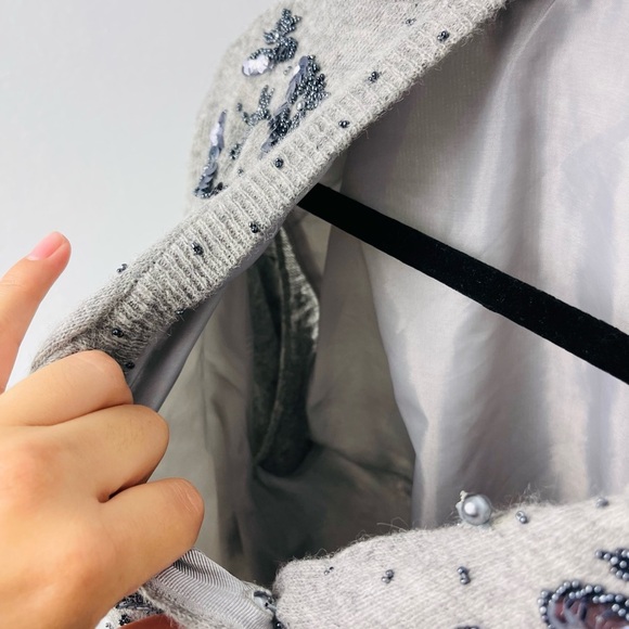 Vintage Garland Wool Rabbit Hair embellished Grey Floral Cardigan - Picture 7 of 8